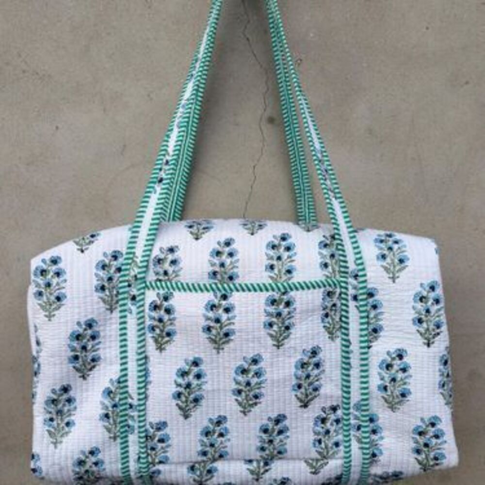 Cotton Quilted Floral Print Duffle Bag Weekender Shoulder Travel Luggage Overni…